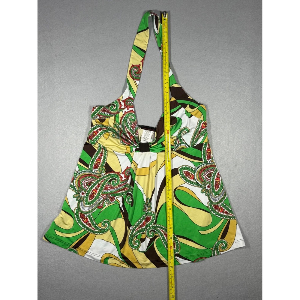 Y2K Retro Boho Paisley Babydoll Janice Halter Top Green Yellow Size Medium - Picture 4 of 6